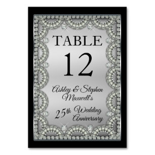 Silver Jubilee Diamond 25th Wedding Anniversary Table Number
