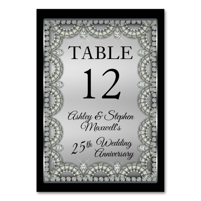 Silver Jubilee Diamond 25th Wedding Anniversary Table Number (Front)