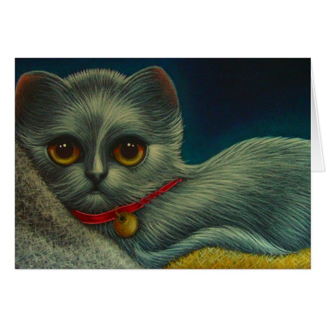 SILVER KITTEN CAT WITH RED COLLAR CUSTOMIZE CARD (Front Horizontal)