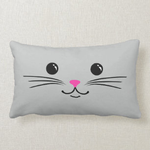 Silver Kitty Cat Cute Animal Face Design Lumbar Cushion