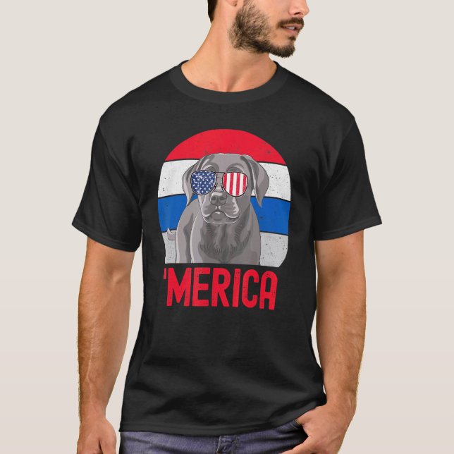 Silver Lab USA American Flag 4th of July Pride Pat T-Shirt (Front)
