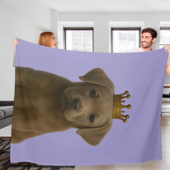 Silver Labrador Puppy in Gold Crown Cute Fleece Blanket (Silver Labrador Puppy in Gold Crown Cute Fleece Blanket by Ricaso.  Silver lab dog throw blanket)