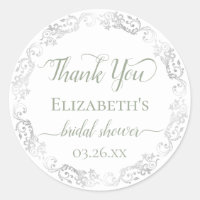 Silver Lace and Sage Green Bridal Shower Thank You