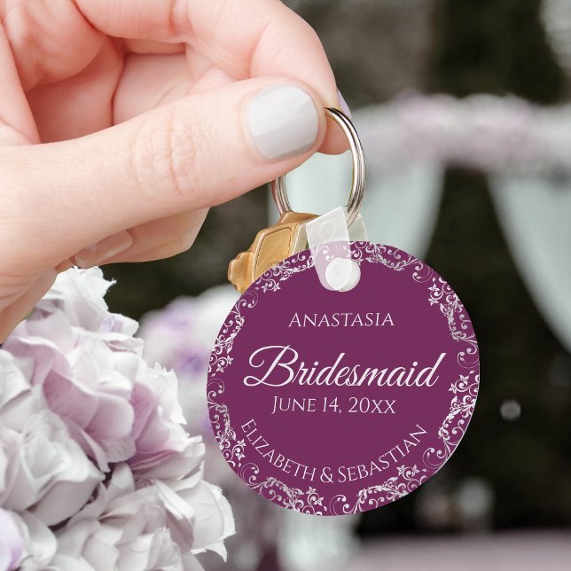 Silver Lace Cassis Purple Bridesmaid Wedding Key Ring (Creator Uploaded)