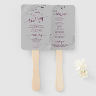 Silver Lace Cassis Purple on Gray Wedding Program Hand Fan