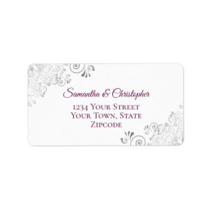 Silver Lace Cassis Purple on White Wedding Address Label