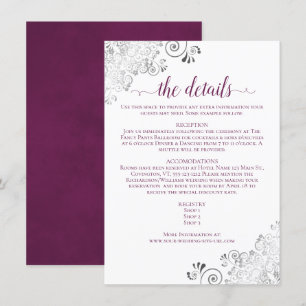 Silver Lace Cassis Purple on White Wedding Details Enclosure Card