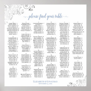 Silver Lace Dusty Blue Alphabetical Seating Chart
