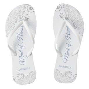 Silver Lace & Dusty Blue Maid of Honour Wedding Thongs