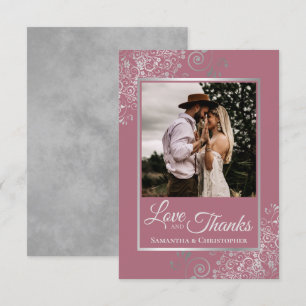 Silver Lace Dusty Rose Pink Love & Thanks Wedding Thank You Card