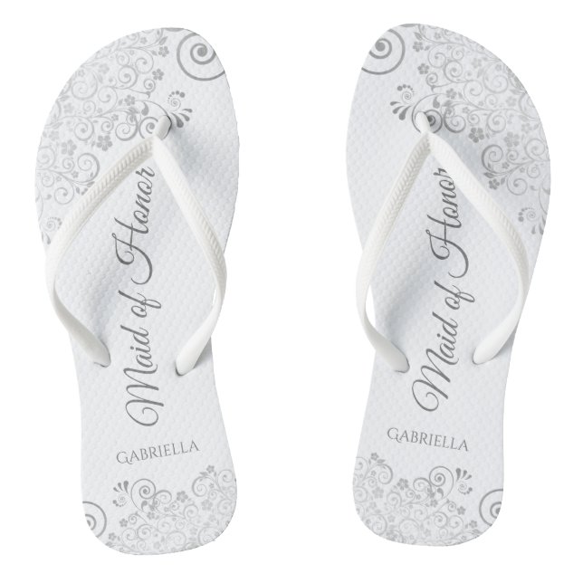 Silver Lace Elegant White Maid of Honour Wedding Thongs (Footbed)