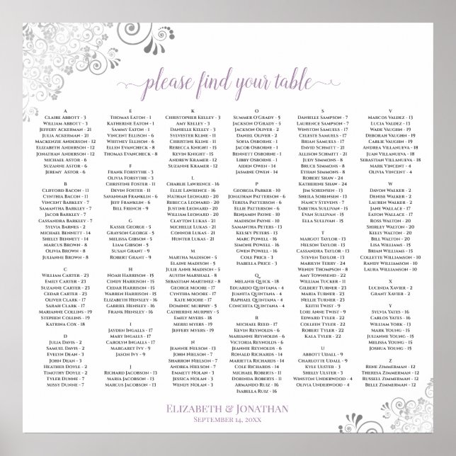 Silver Lace Lavender Alphabetical Seating Chart (Front)