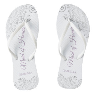 Silver Lace & Lavender Maid of Honour Wedding Thongs