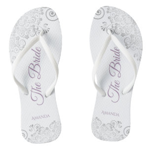 Silver Lace & Lavender Script The Bride Wedding Thongs