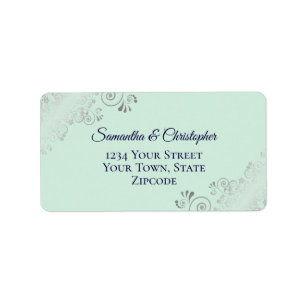 Silver Lace Mint & Navy Elegant Wedding Address Label