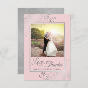 Silver Lace on Blush Pink Love & Thanks Wedding Thank You Card