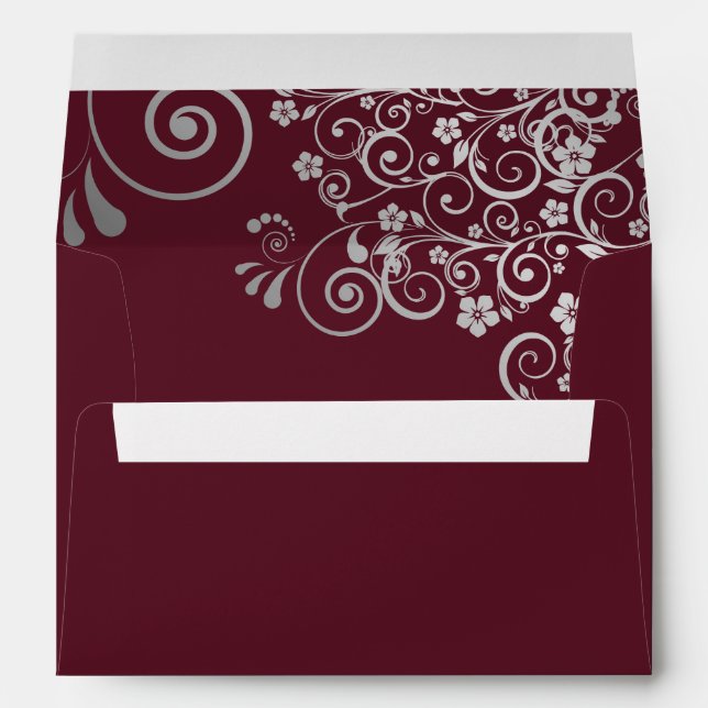 Silver Lace on Burgundy Elegant Wedding Envelope (Back (Bottom))