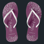 Silver Lace on Cassis Purple Maid of Honor Wedding Thongs<br><div class="desc">These beautiful wedding flip flops are a great way to thank and recognize your Maid of Honor while saving her feet at the same time. Features an elegant design with silver gray lace on a cassis purple, magenta, or berry colored background and fancy script lettering. The test reads Maid of...</div>