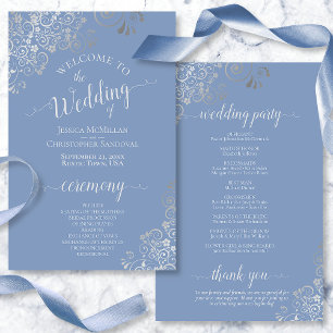 Silver Lace on Dusty Blue Budget Wedding Program