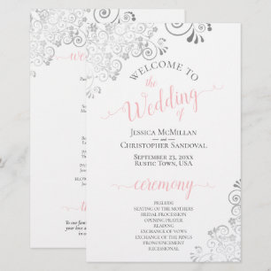 Silver Lace Pink on White Budget Wedding Program