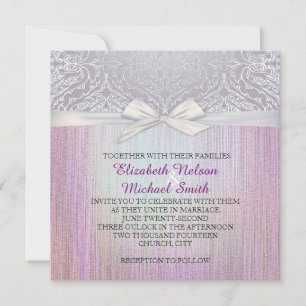 Silver Lace Ribbon Lavender Pastel Wedding Invite
