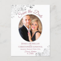 Silver Lace Rose White Wedding Save the Date Photo