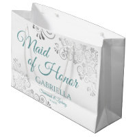 Silver Lace Teal on White Maid of Honor Wedding
