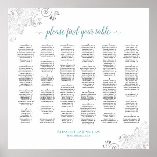 Silver Lace Teal Script Alphabetical Seating Chart