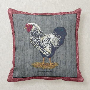 Silver Laced Wyandotte Rooster Barn Boards Dots Cushion