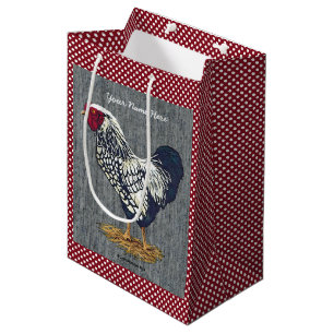 Silver Laced Wyandotte Rooster Barn Boards Dots Medium Gift Bag