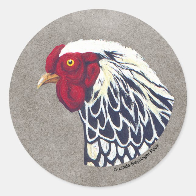 Silver Laced Wyandotte Rooster Classic Round Sticker (Front)