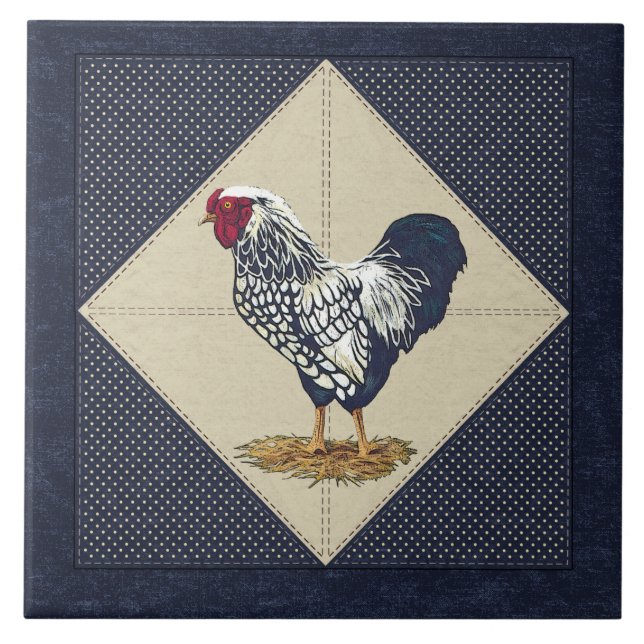 Silver Laced Wyandotte Rooster Denim Tile (Front)