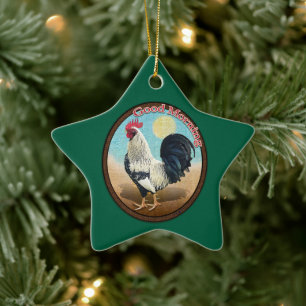 Silver Laced Wyandotte Rooster Good Morning Vintag Ceramic Ornament