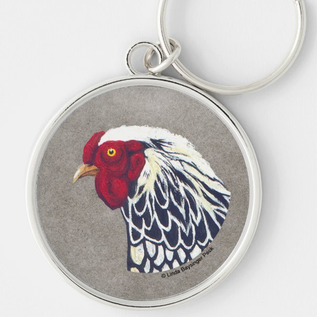 Silver Laced Wyandotte Rooster Key Ring (Front)