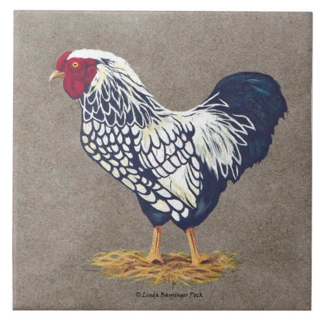 Silver Laced Wyandotte Rooster Tile (Front)