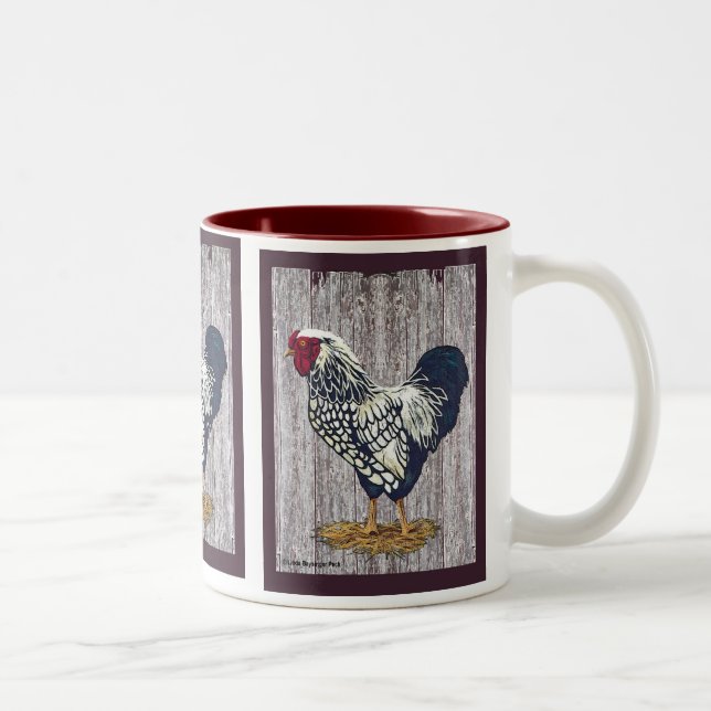 Silver Laced Wyandotte Rooster Two-Tone Coffee Mug (Right)