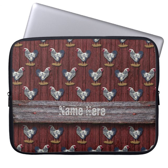 Silver Laced Wyandotte Roosters Barn Boards Laptop Sleeve (Front)