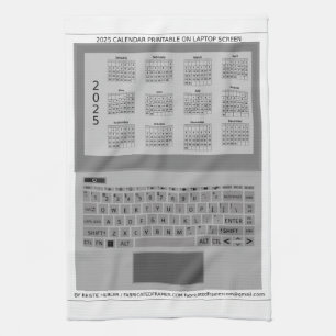 Silver Laptop Keyboard 2025 Calendar On Screen Tea Towel