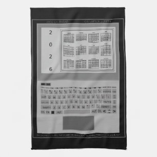 Silver Laptop Keys 2026 Calendar Black Tea Towel