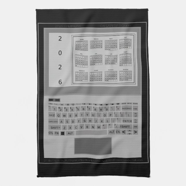 Silver Laptop Keys 2026 Calendar Black Tea Towel (Vertical)