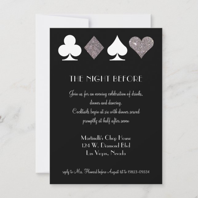 Silver Las Vegas Rehearsal Dinner Invitation (Front)