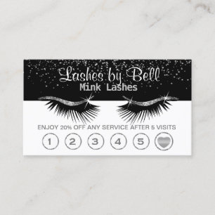 Silver Lashes Loyalty Cards on Black & White