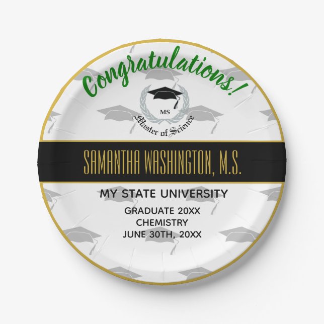 Silver Laurel Master Science Graduation Party Paper Plate (Front)
