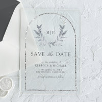 Silver Laurel Wreath Leaves Wedding Save the Date