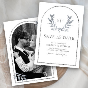 Silver Laurel Wreath Leaves White Wedding Save The Date