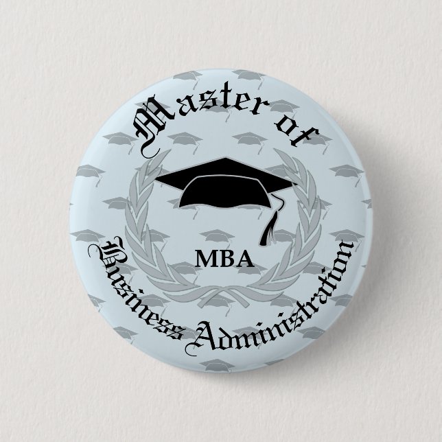 Silver Laurel Wreath MBA Graduation 6 Cm Round Badge (Front)