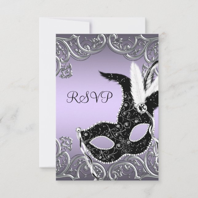 Silver Lavender and Black Masquerade Party RSVP (Front)
