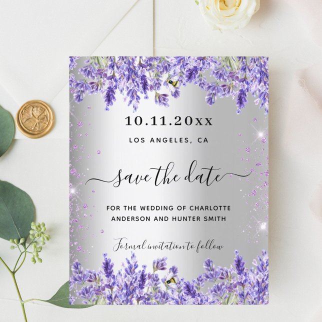 Silver lavender florals wedding save the date flyer (Creator Uploaded)