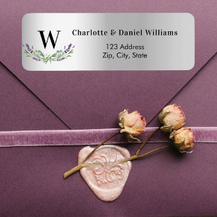 Silver lavender flowers monogram return address label