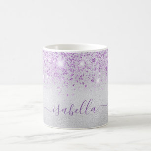 Silver lavender glitter name script coffee mug